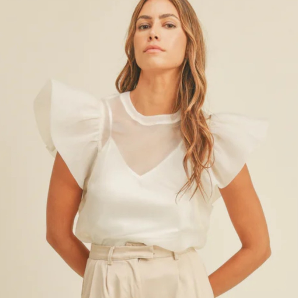 NWT MABLE Cream Judith Cami Organza Top